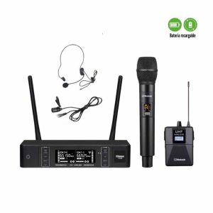 MACKENZIE UHF425 - Sistema Mixto de Micrófonos Inalámbricos - Vincha - Lavalier - Mano